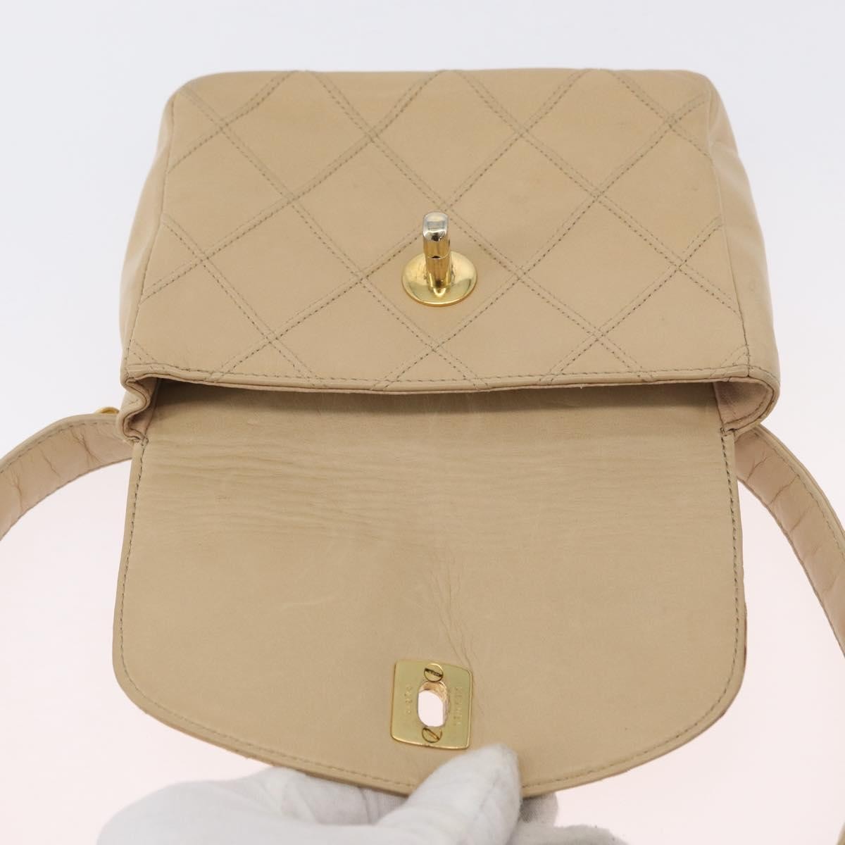 Chanel Cc Flap Belt Quilted Lambskin Beige Leather Clutche & Pouche Bag (Pre-Owned)