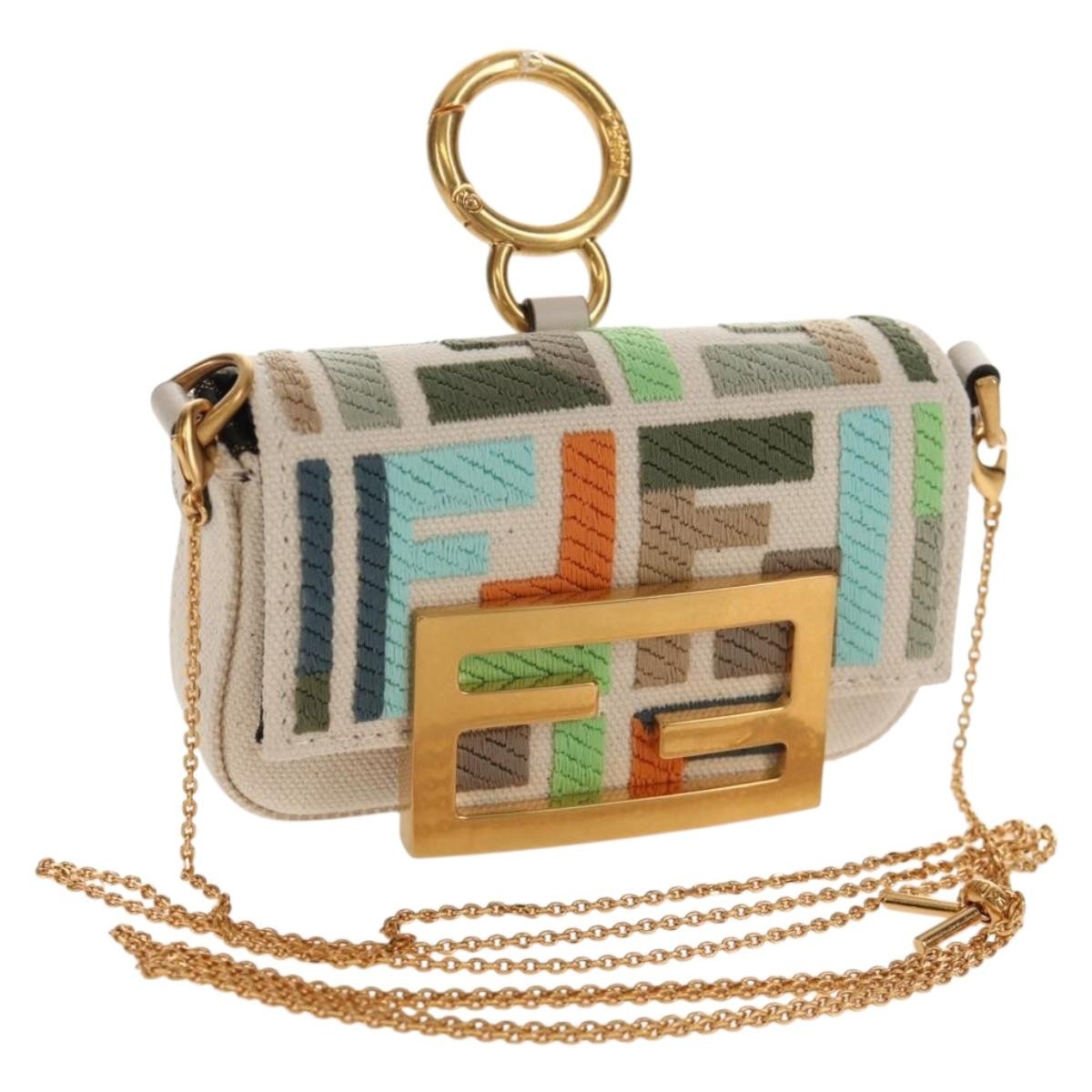 Fendi Chain Baguette Charm Zucca Embroidered Canvas Multicolour Canvas Shoulder Bag Bag (Pre-Owned)