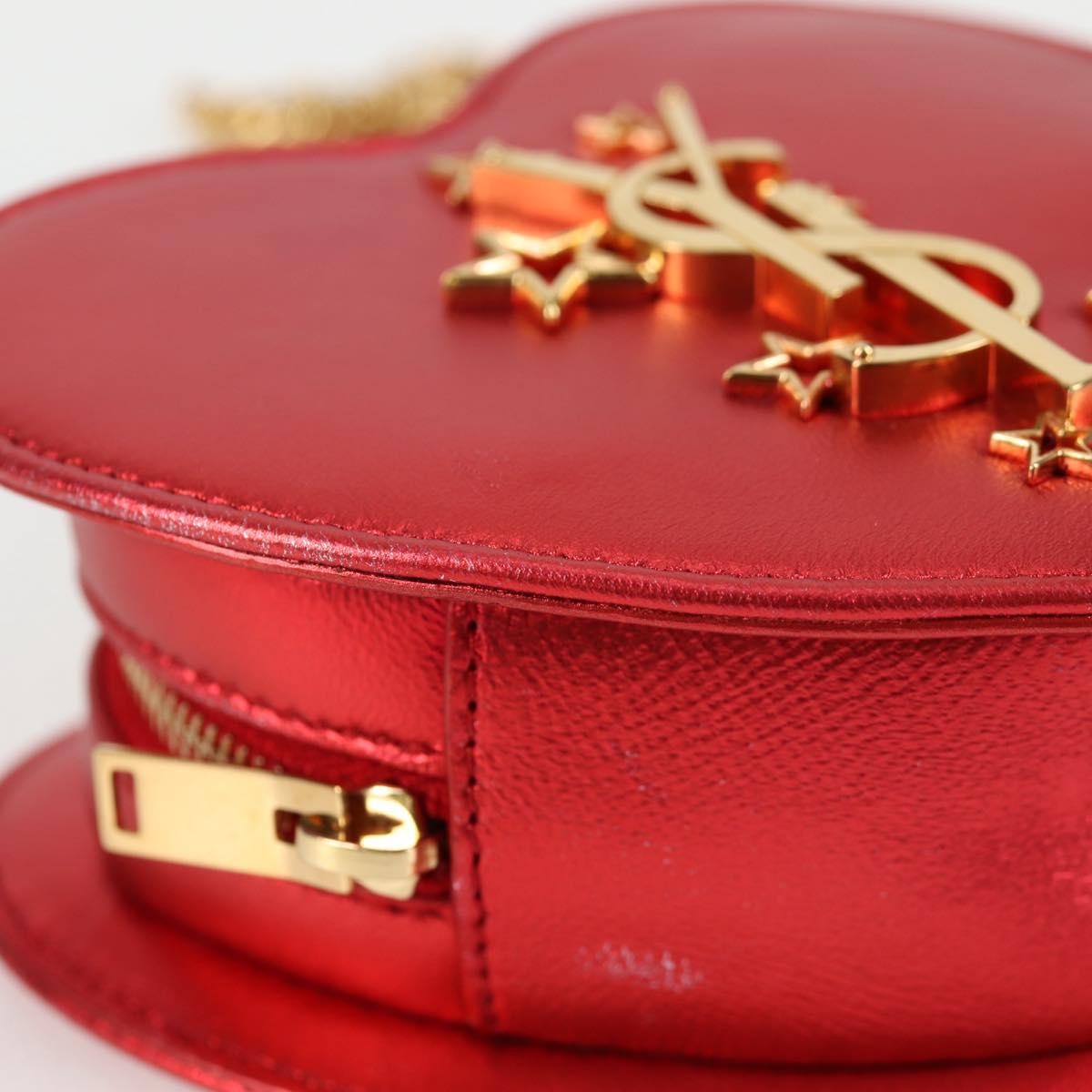 Saint Laurent Love Heart Chain Leather Red Leather Shoulder Bag Bag (Pre-Owned)