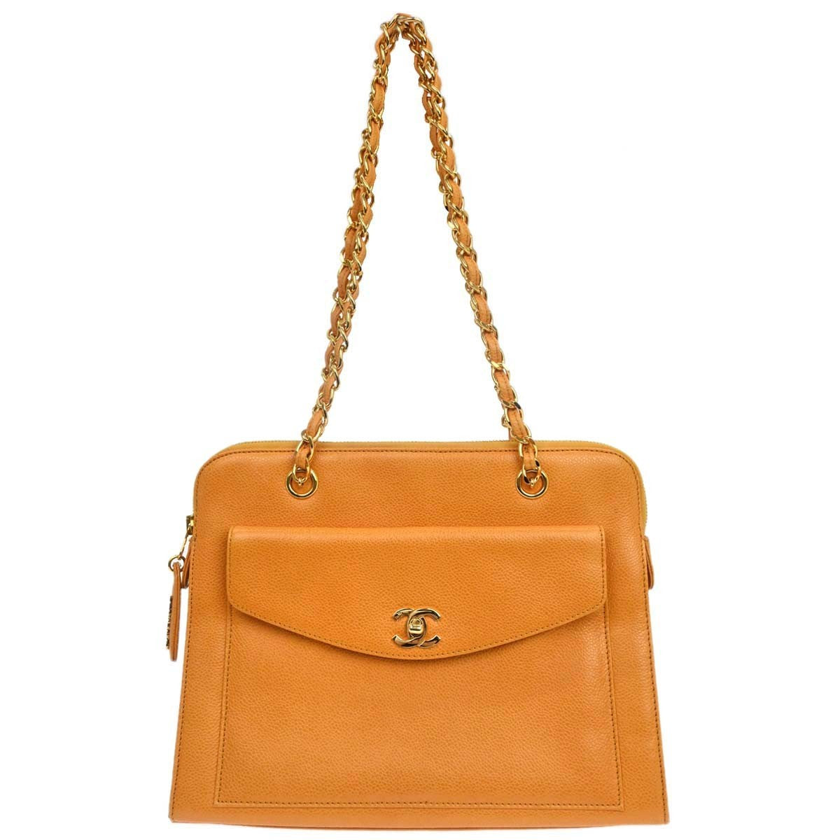 Chanel Vintage Front Pocket Leather Orange Leather Shoulder Bag Bag (Pre-Owned)
