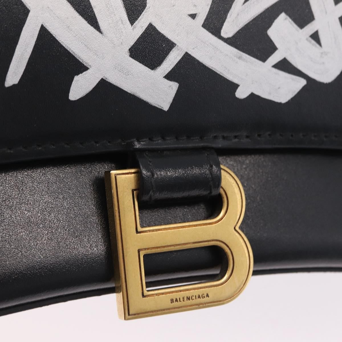 Balenciaga Graffiti Hourglass Top Handle Leather Black Leather Handbag (Pre-Owned)