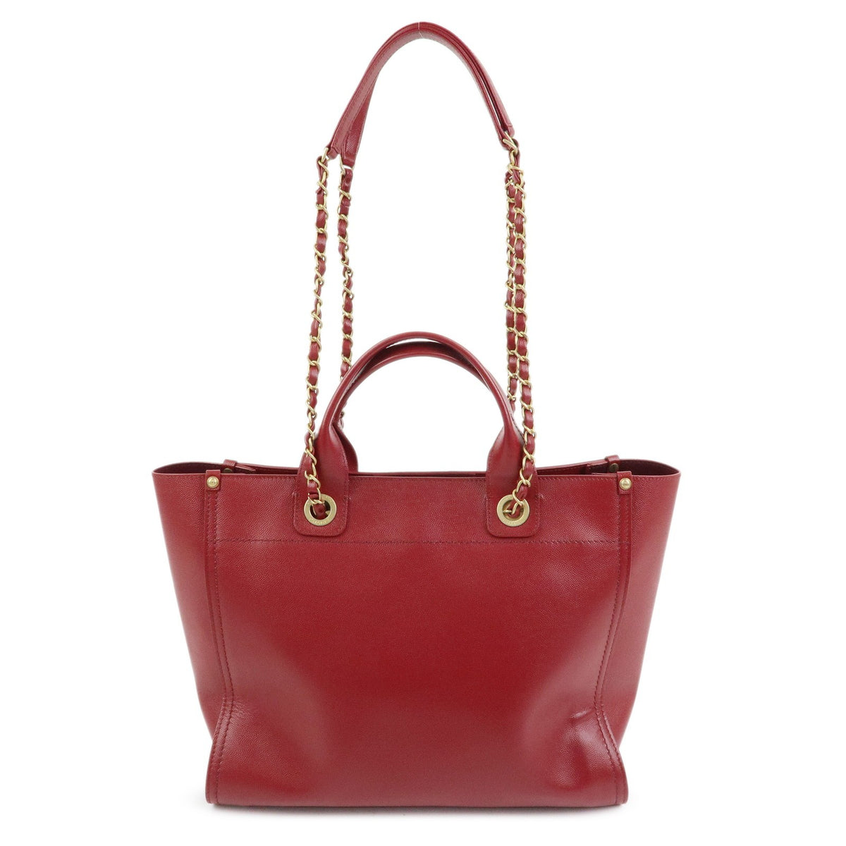 Chanel Deauville Studded Caviar Burgundy Leather Tote Bag Bag (Pre-Owned)