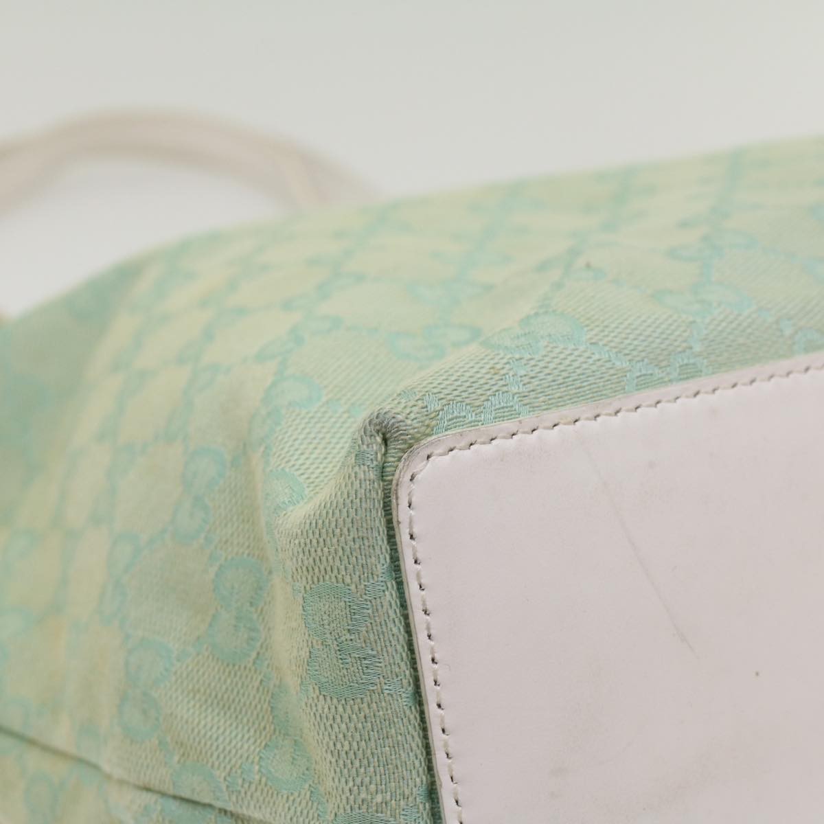 Gucci Vintage Bucket Shopping Tote Gg Canvas And Leather Blue Canvas Tote Bag Bag (Pre-Owned)