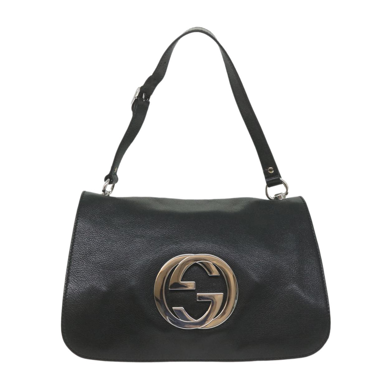 Gucci Blondie Flap Leather Black Leather Shoulder Bag Bag (Pre-Owned)