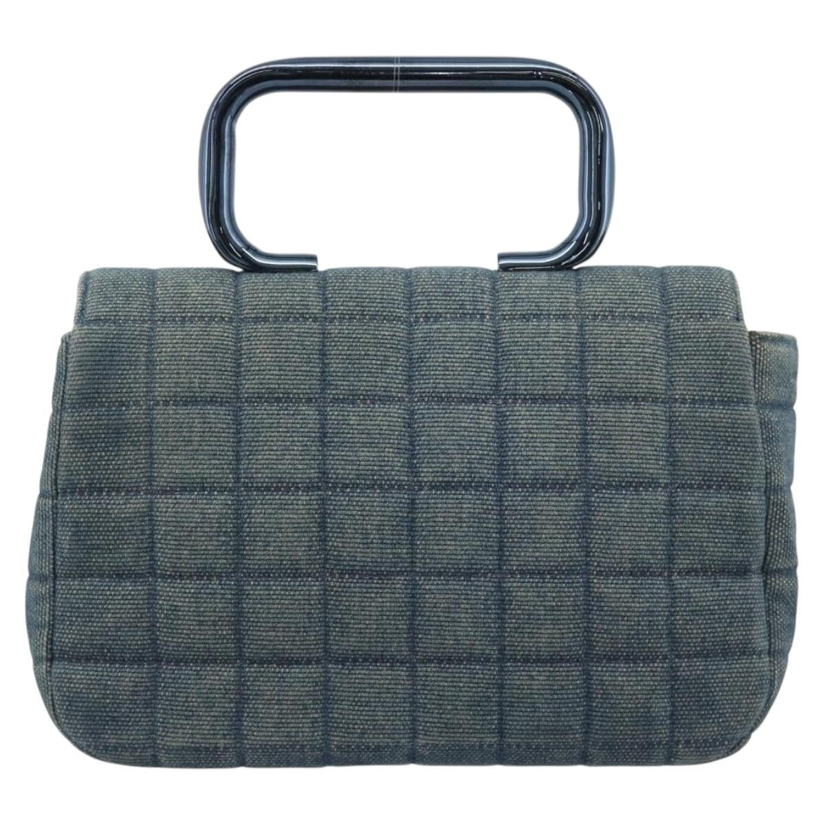 Chanel Chocolate Bar Mademoiselle Top Handle Quilted Denim Blue Canvas Handbag (Pre-Owned)