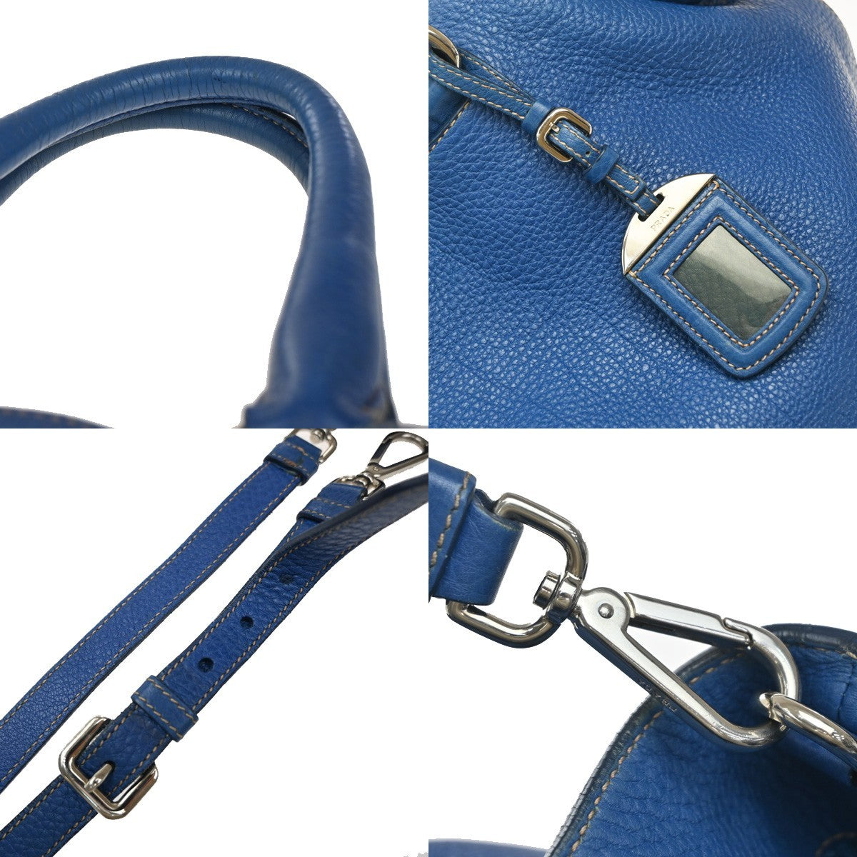 Prada Vintage Tote Leather Blue Leather Tote Bag Bag (Pre-Owned)