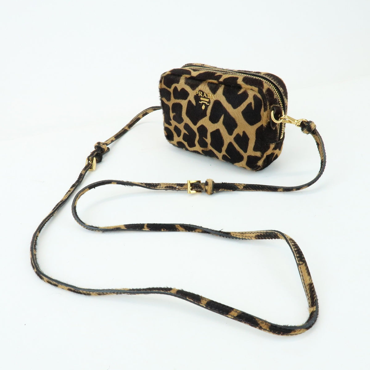 Prada Camera Printed Calf Hair Brown Pony_Style_Calfskin Handbag (Pre-Owned)