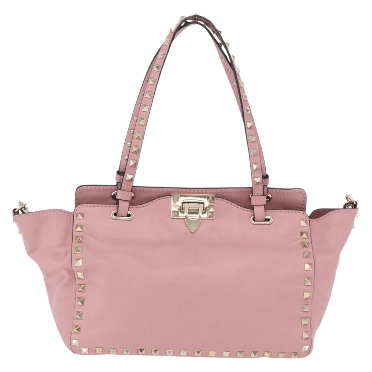 Valentino Garavani Rockstud Soft Leather Pink Leather Tote Bag Bag (Pre-Owned)