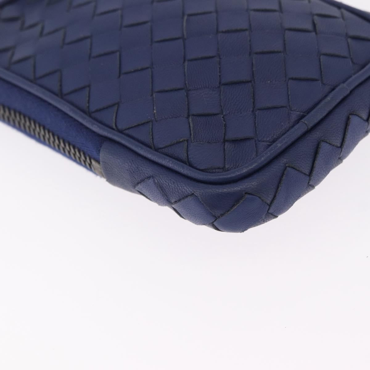 Bottega Veneta Zip Around Intrecciato Nappa Navy Leather Handbag (Pre-Owned)