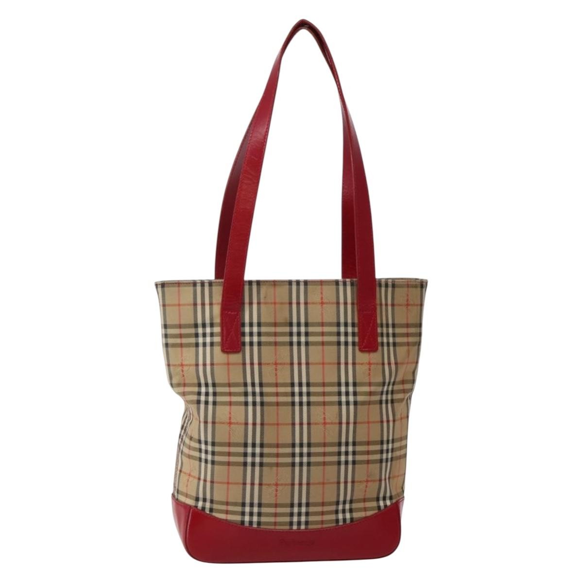 Burberry Nova Check Tote Canvas Check Pattern Beige Canvas Tote Bag Bag (Pre-Owned)