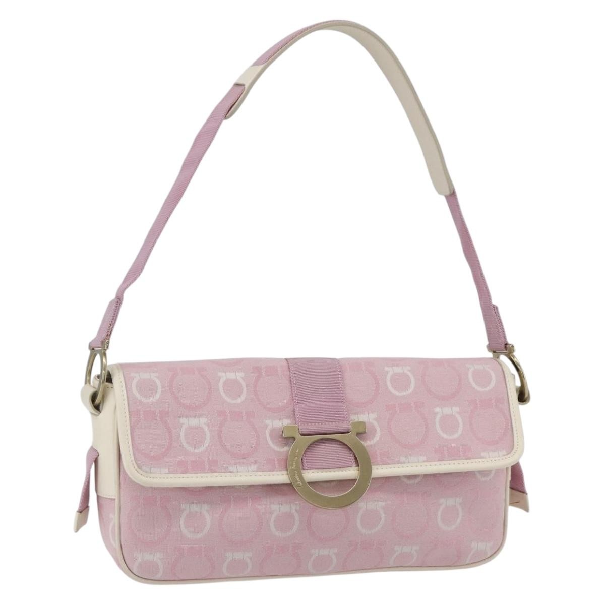 Salvatore Ferragamo Gancini Canvas Pink Canvas Shoulder Bag Bag (Pre-Owned)