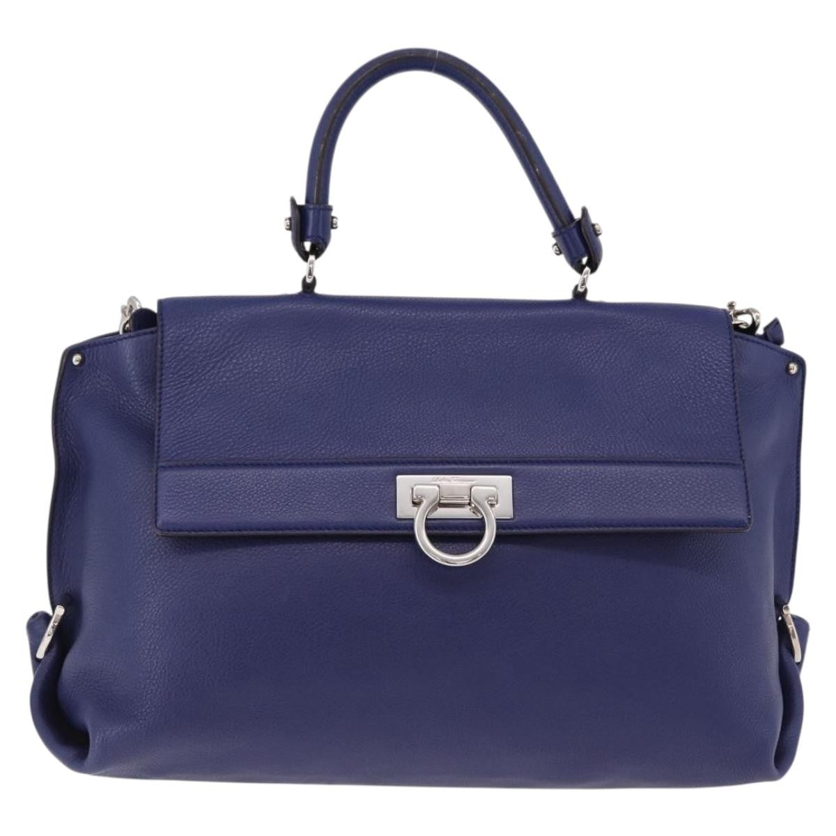 Salvatore Ferragamo Sofia Satchel Leather Blue Leather Handbag (Pre-Owned)