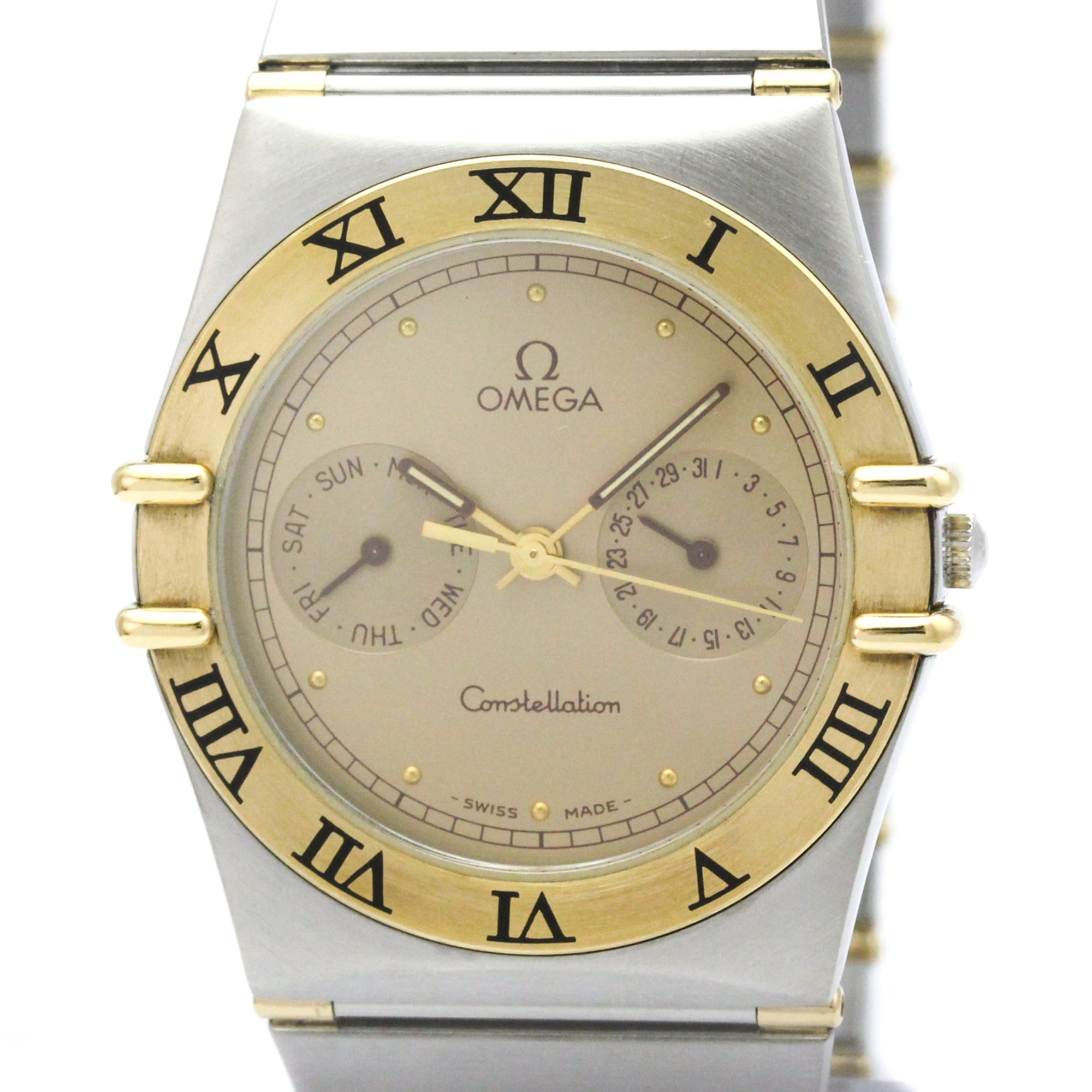 Omega Constellation Day Date Quartz Stainless Steel And Yellow Gold Watch (Pre-Owned)
