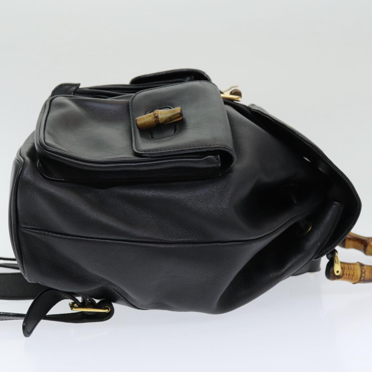 Gucci Vintage Bamboo Leather Black Leather Backpack Bag (Pre-Owned)