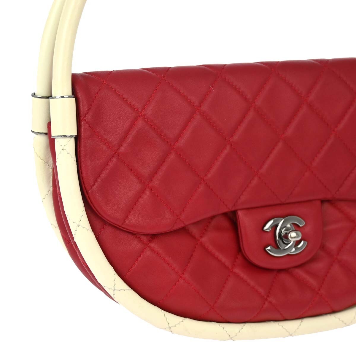 Chanel Hula Hoop Quilted Lambskin Red Leather Handbag (Pre-Owned)