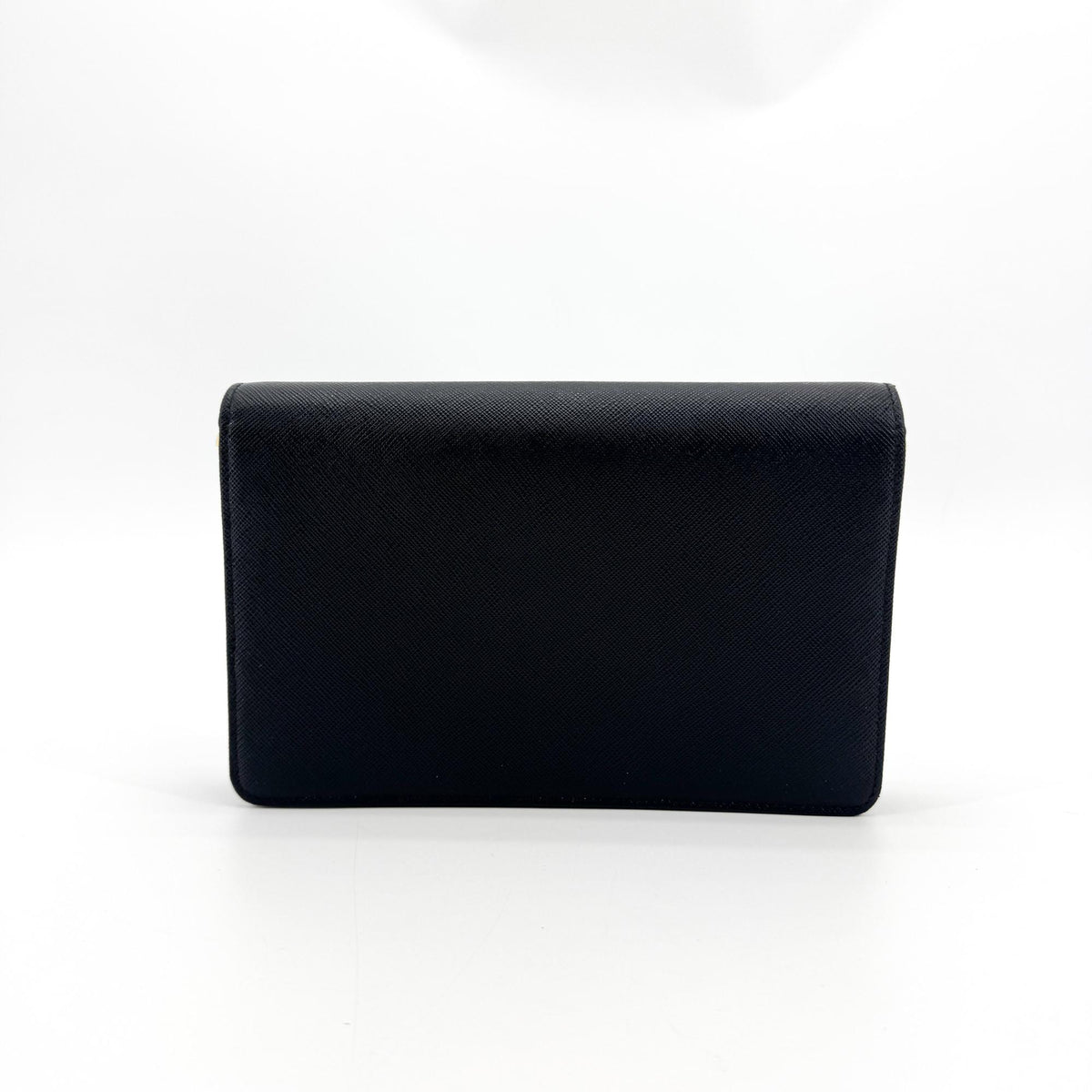Prada Flap Card Case On Chain Saffiano Leather Black Leather Card Holders Accessory (Pre-Owned)