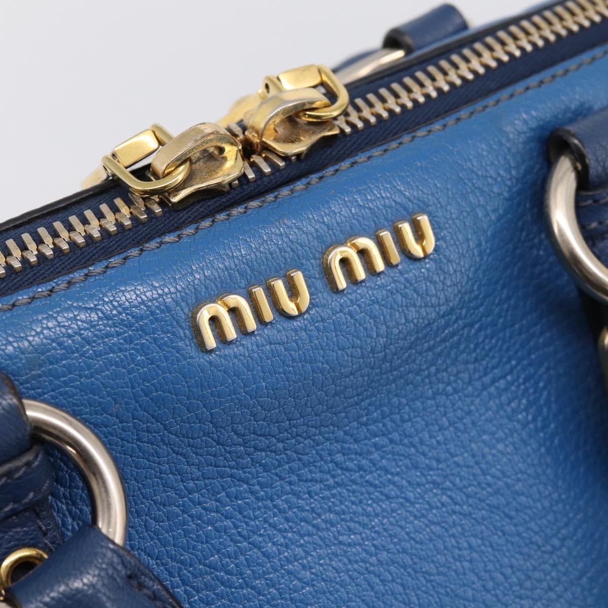 Miu Miu Madras Bowler Leather Blue Leather Handbag (Pre-Owned)