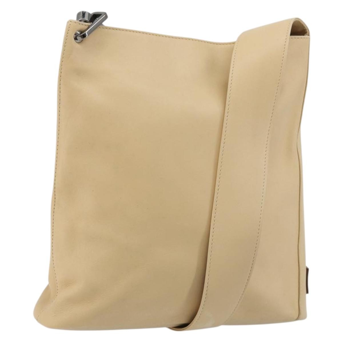 Gucci Vintage Flat Messenger Leather Beige Leather Shoulder Bag Bag (Pre-Owned)