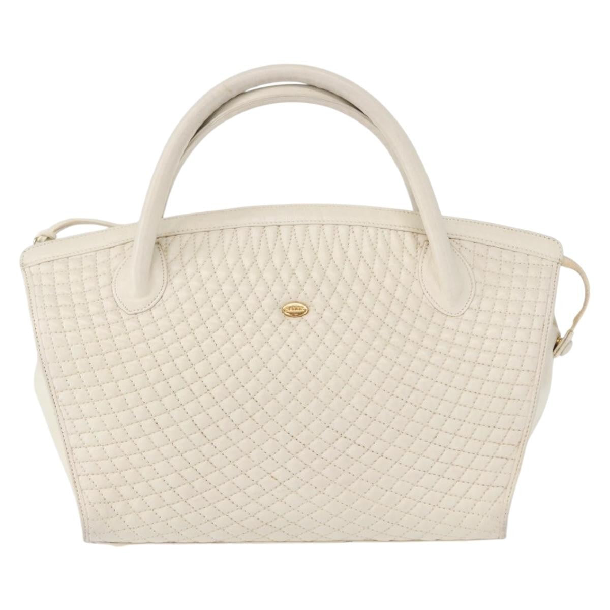 Bally Vintage Quilted Leather White Leather Handbag (Pre-Owned)