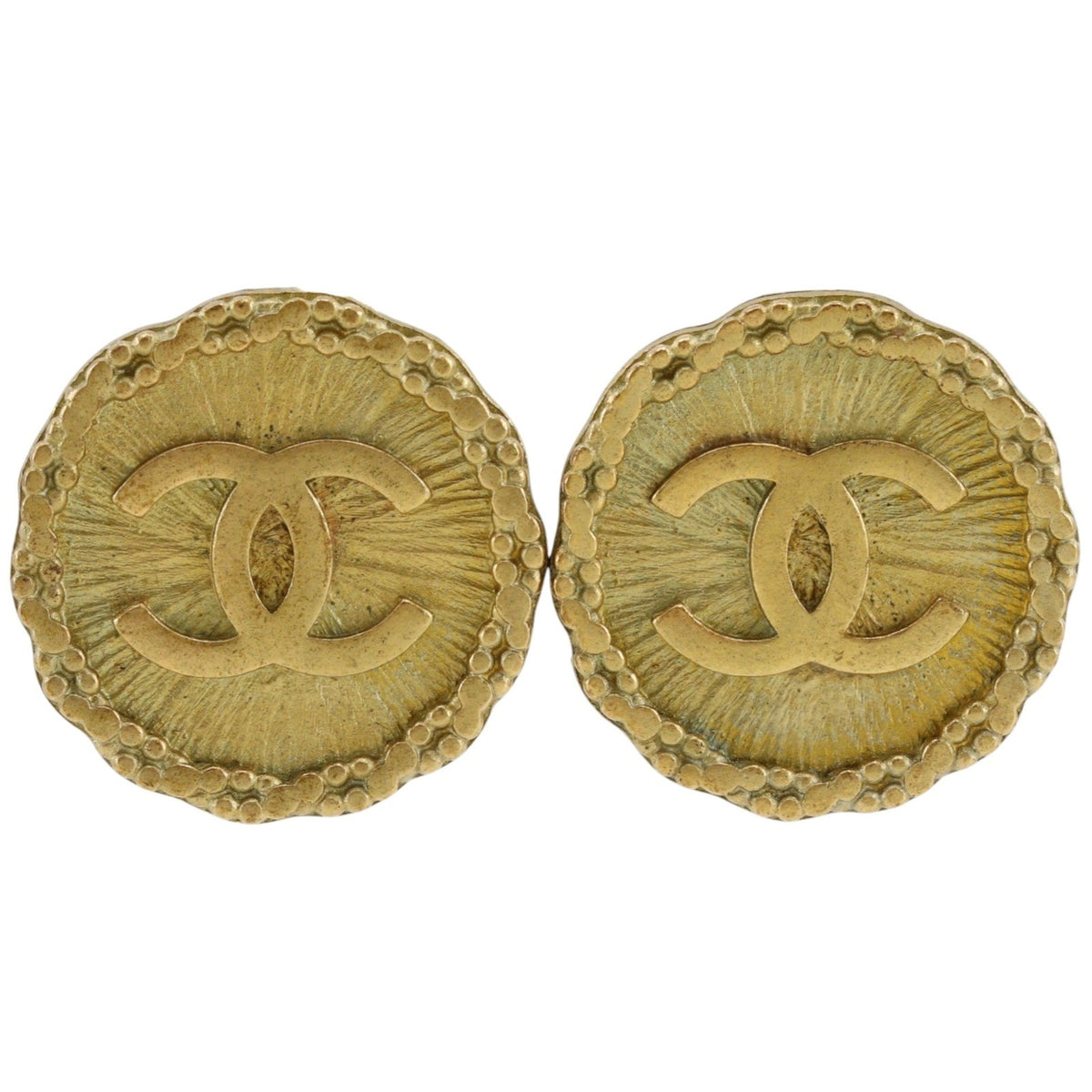 Chanel Vintage Radial Cc Clip-On Metal Gold Gold_Plated Earrings Jewelry (Pre-Owned)