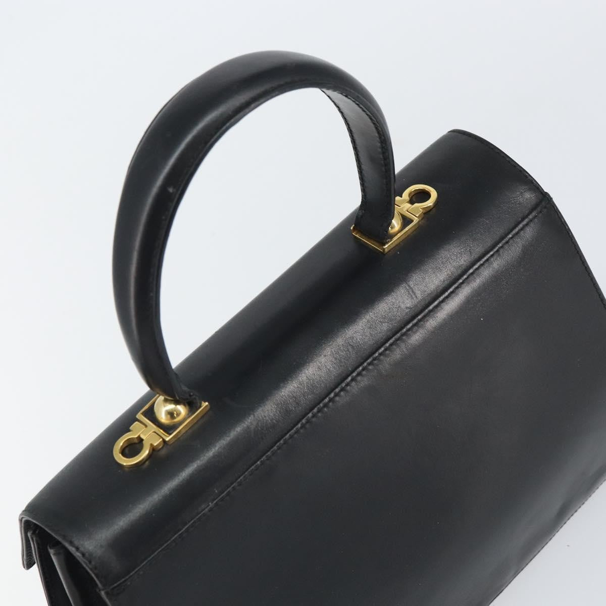 Salvatore Ferragamo Gancini Convertible Top Handle Leather Black Leather Handbag (Pre-Owned)