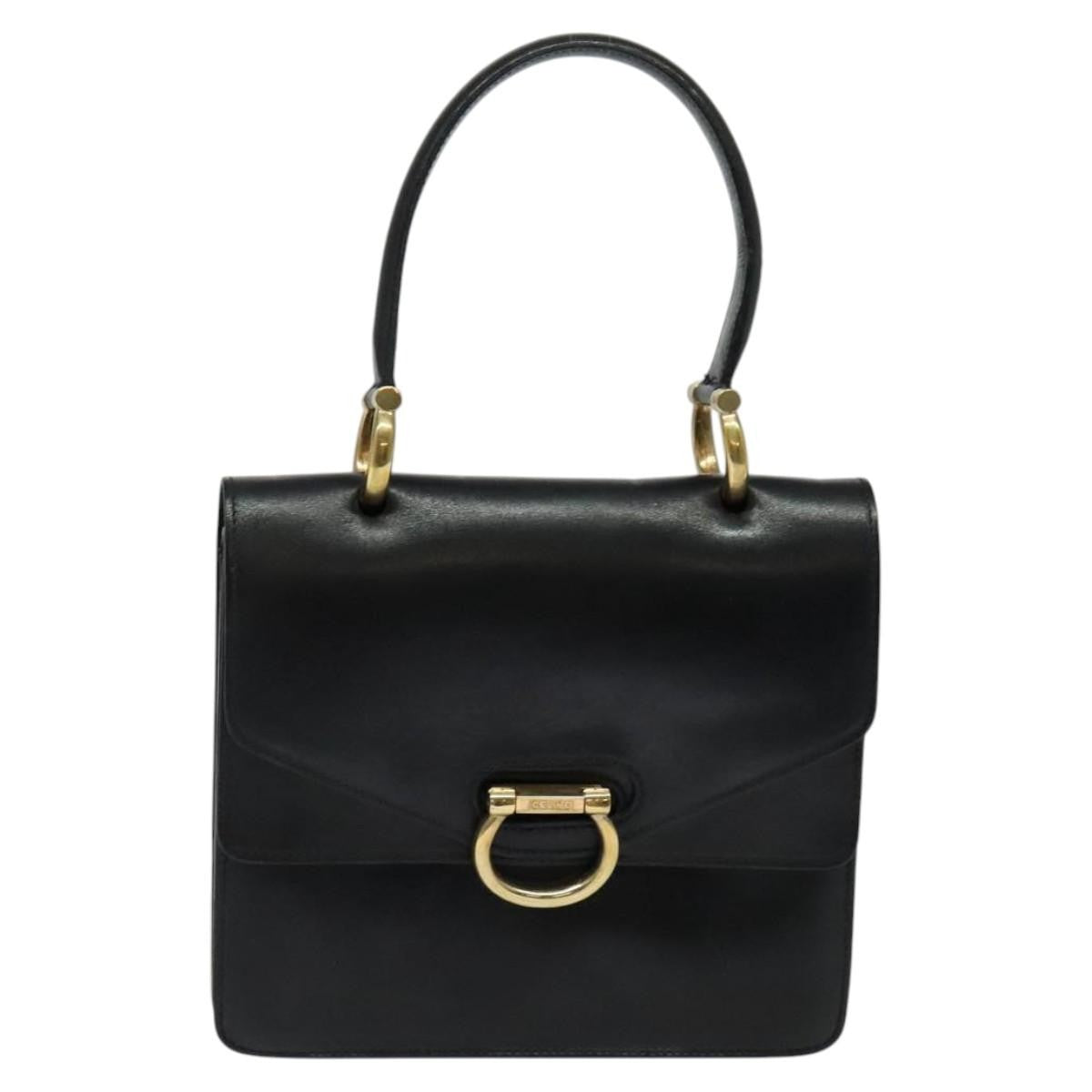 Celine Gancini Leather Black Leather Handbag (Pre-Owned)