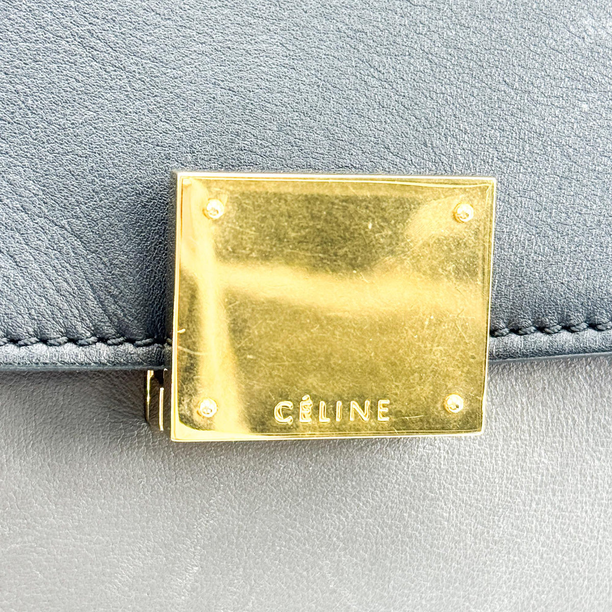 Celine Tricolor Trapeze Leather Navy Leather Handbag (Pre-Owned)