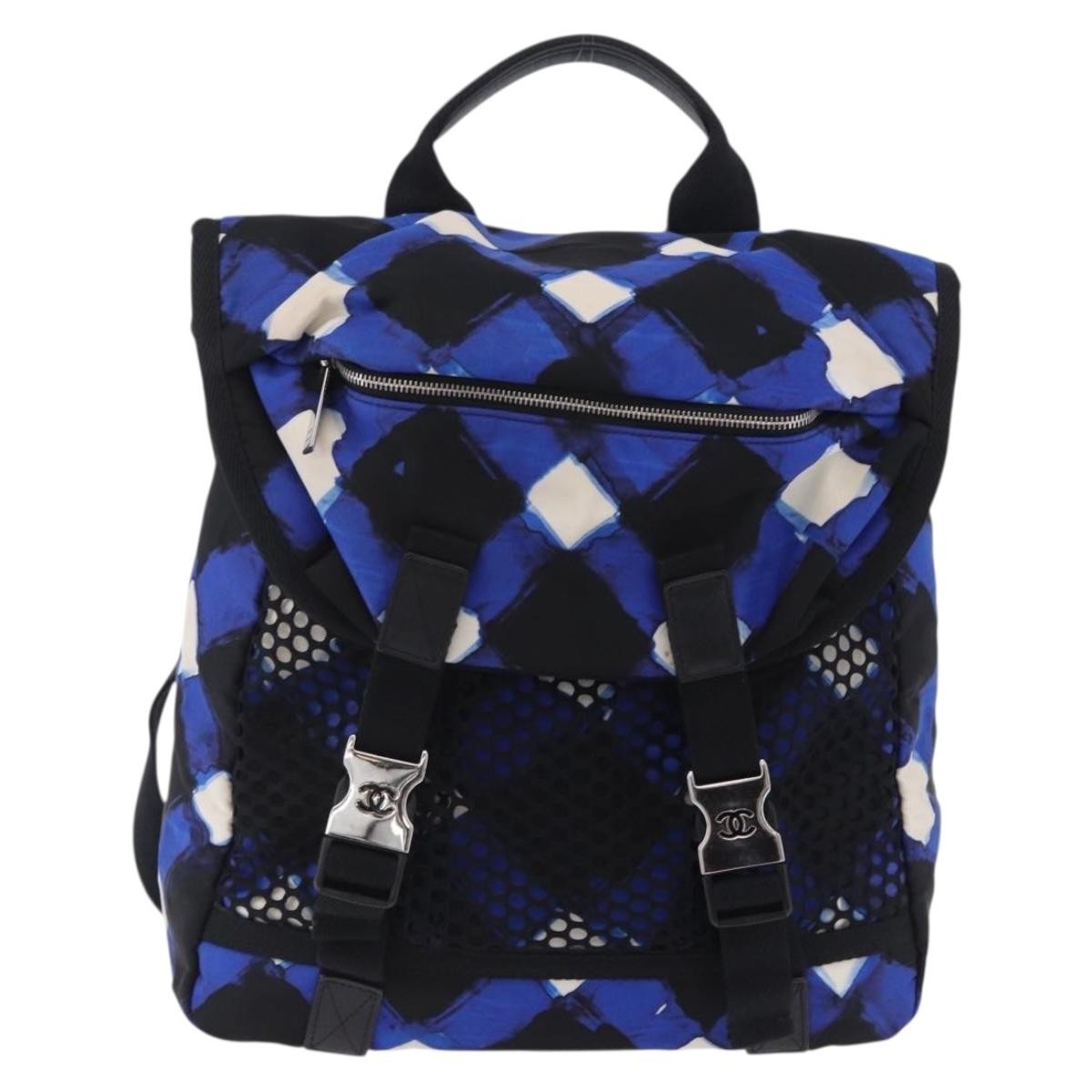 Chanel Airlines Mesh Printed Nylon Blue Nylon Backpack Bag (Pre-Owned)