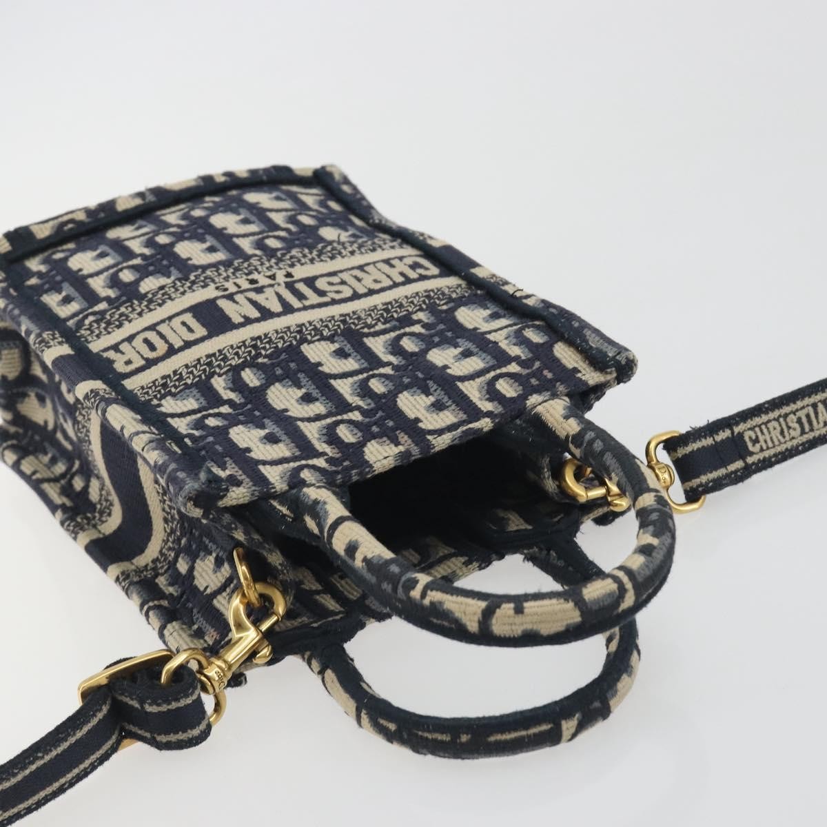 Christian Dior Book Tote Phone Oblique Canvas Navy Canvas Tote Bag Bag (Pre-Owned)
