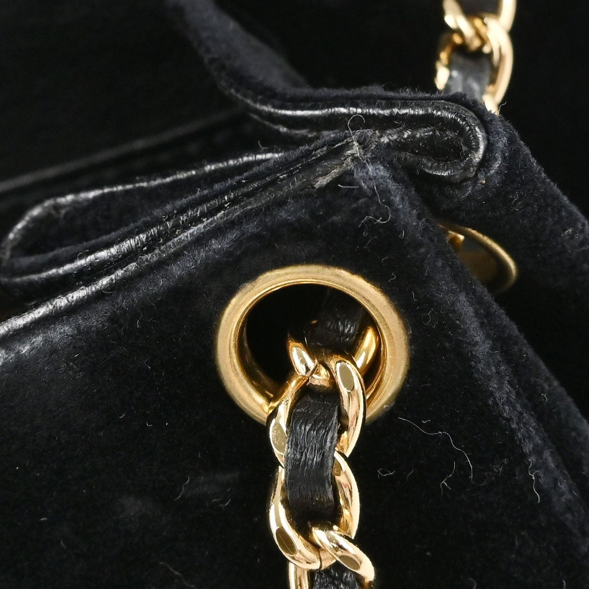 Chanel Chocolate Bar Mademoiselle Lock Chain Quilted Velvet Black Velvet Shoulder Bag Bag (Pre-Owned)