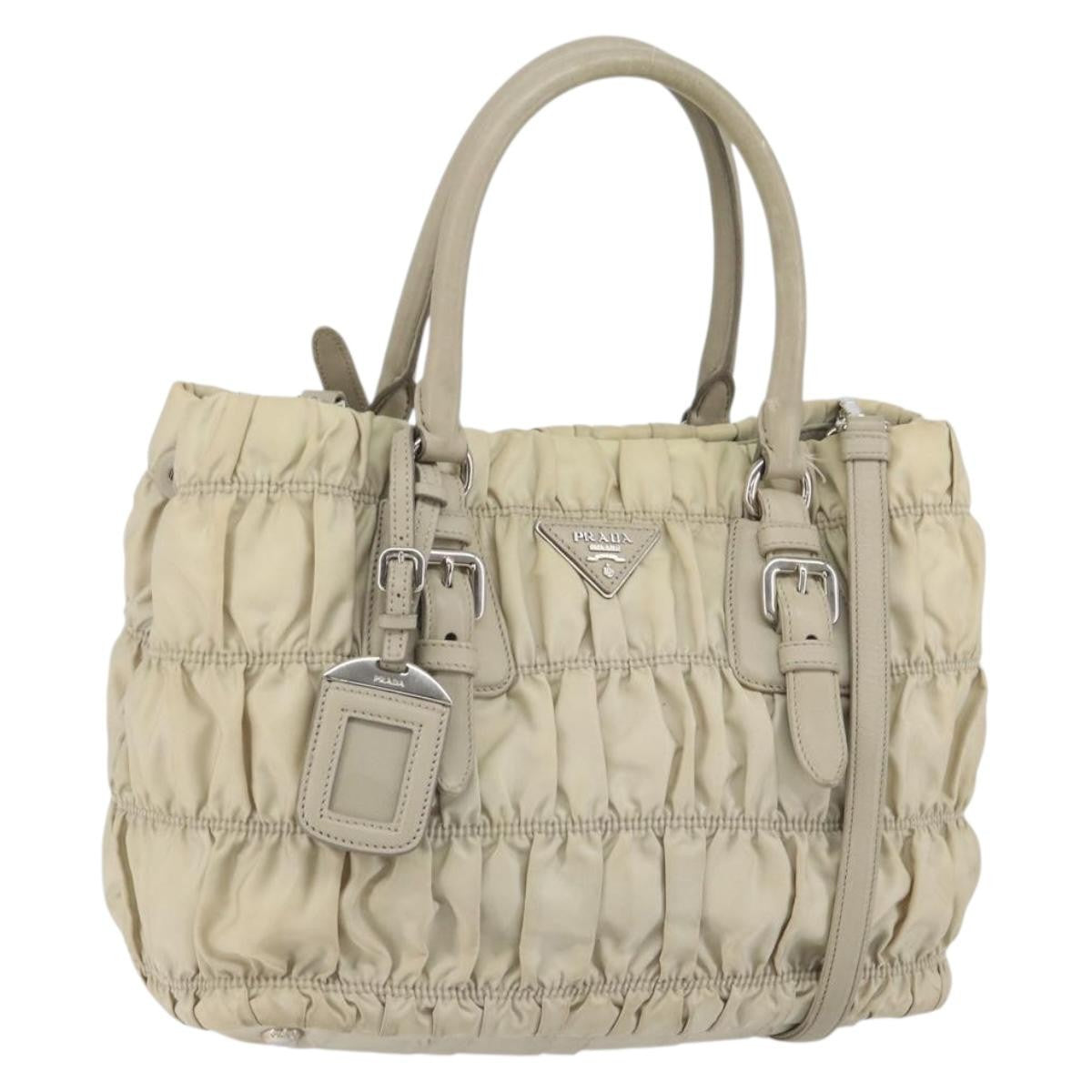 Prada Gaufre Convertible Tote Tessuto Beige Nylon Tote Bag Bag (Pre-Owned)