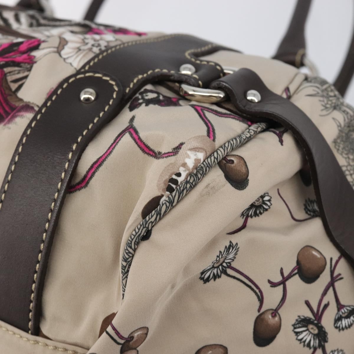 Salvatore Ferragamo Convertible Belted Boston Fiera Printed Nylon With Leather Beige Nylon Handbag (Pre-Owned)