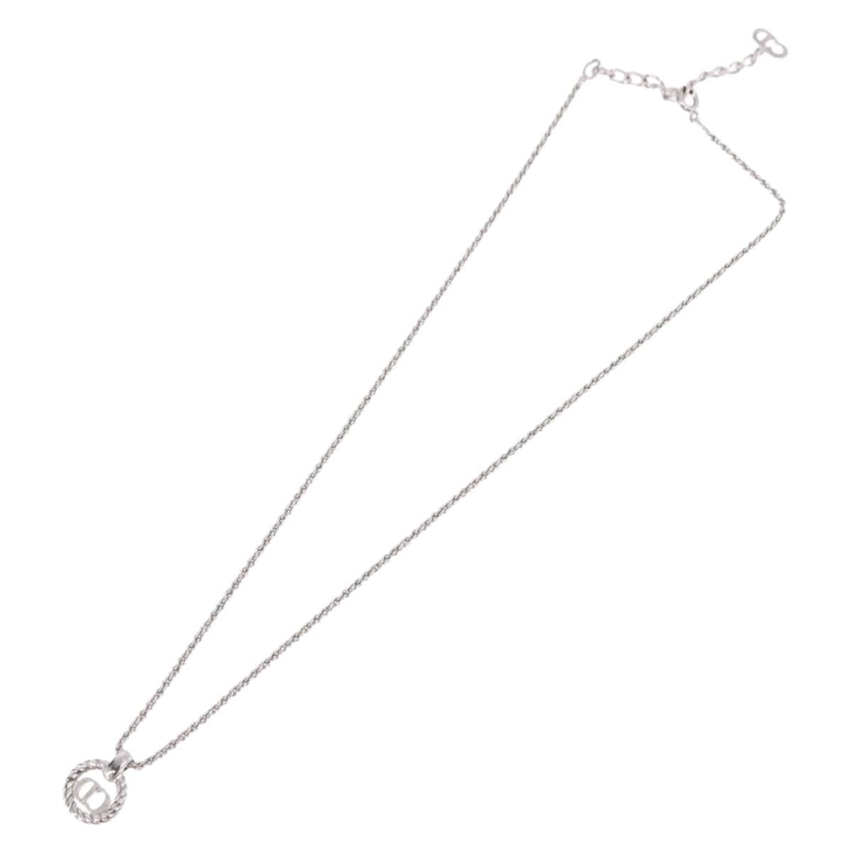 Christian Dior Vintage Circle Pendant Metal Silver Metal Necklace Jewelry (Pre-Owned)