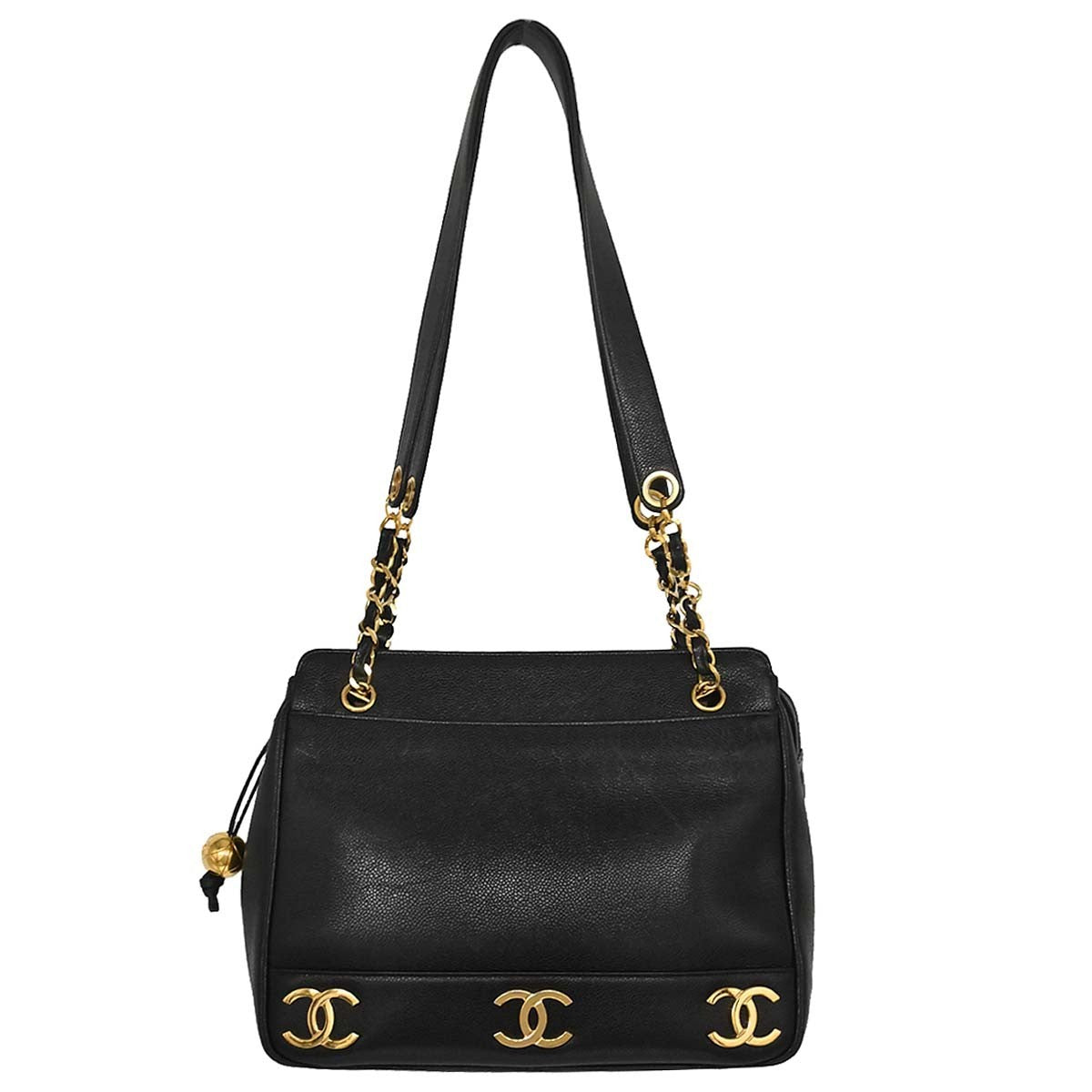 Chanel Triple Cc Chain Shoulder Caviar Leather Black Leather Shoulder Bag Bag (Pre-Owned)
