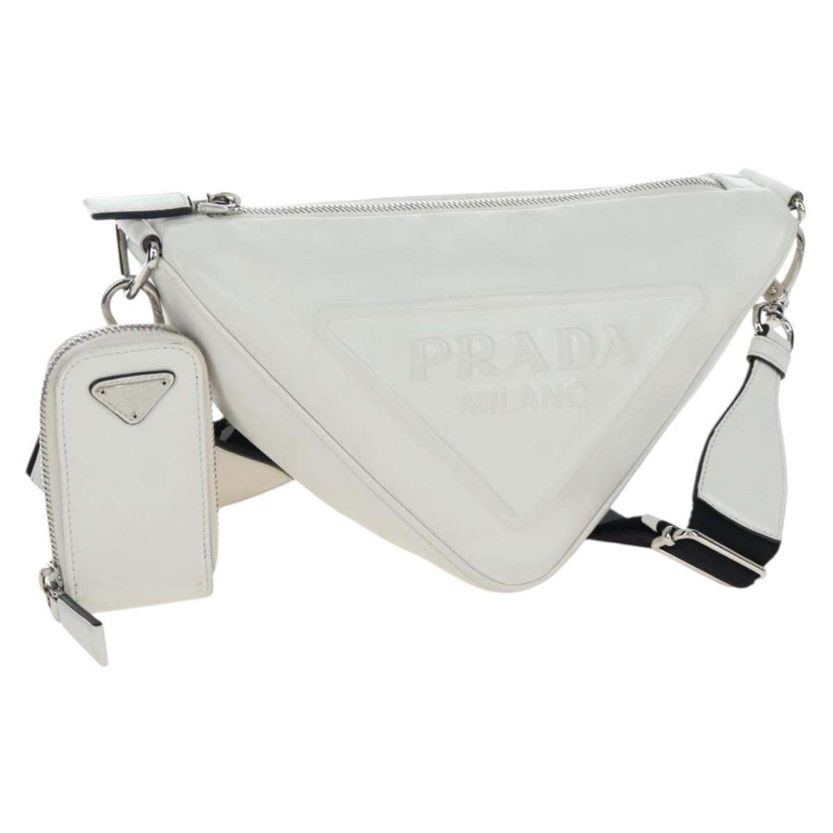 Prada Triangle Logo Wristlet Embossed Leather White Leather Clutche & Pouche Bag (Pre-Owned)