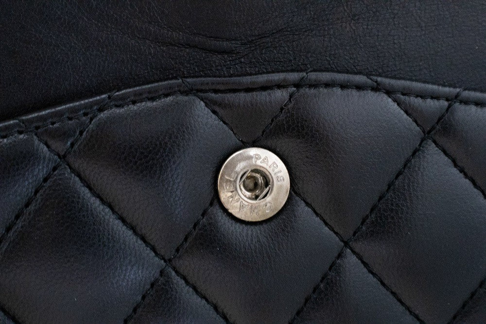 Chanel Classic Double Flap Quilted Lambskin Black Leather Handbag (Pre-Owned)