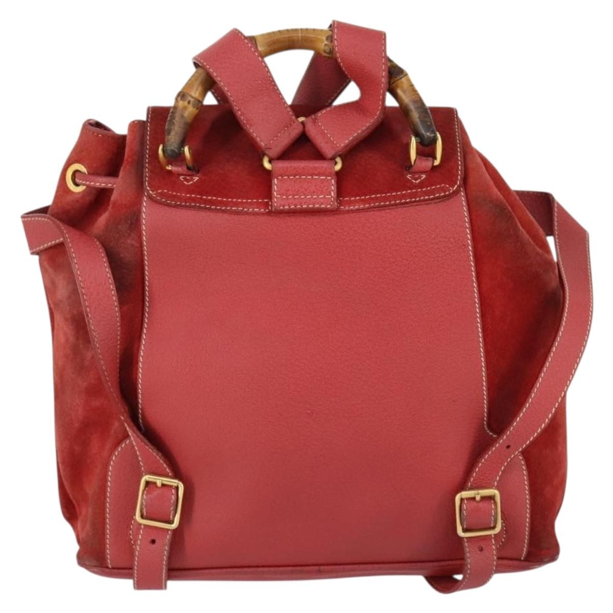 Gucci Vintage Bamboo Suede Red Suede Backpack Bag (Pre-Owned)