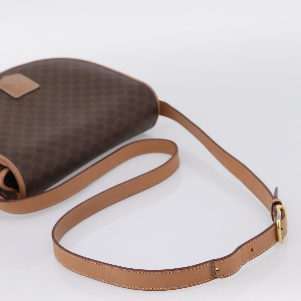 Celine Vintage Saddle Flap Macadam Coated Canvas Brown Canvas Shoulder Bag Bag (Pre-Owned)