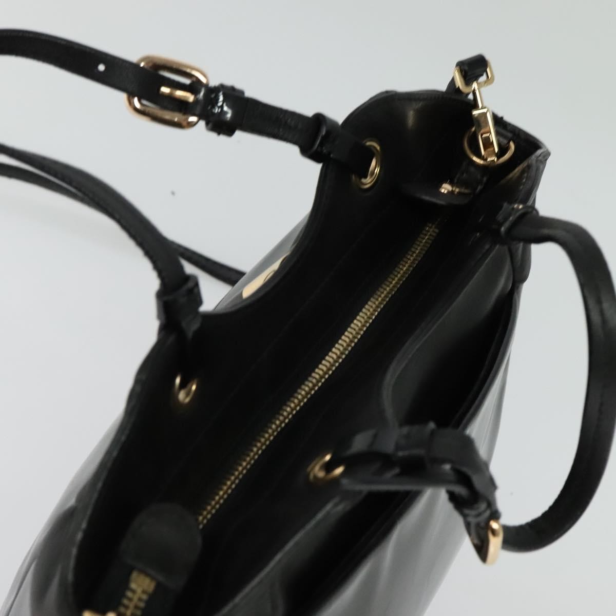 Salvatore Ferragamo Vala Patent Leather Black Patent_Leather Handbag (Pre-Owned)