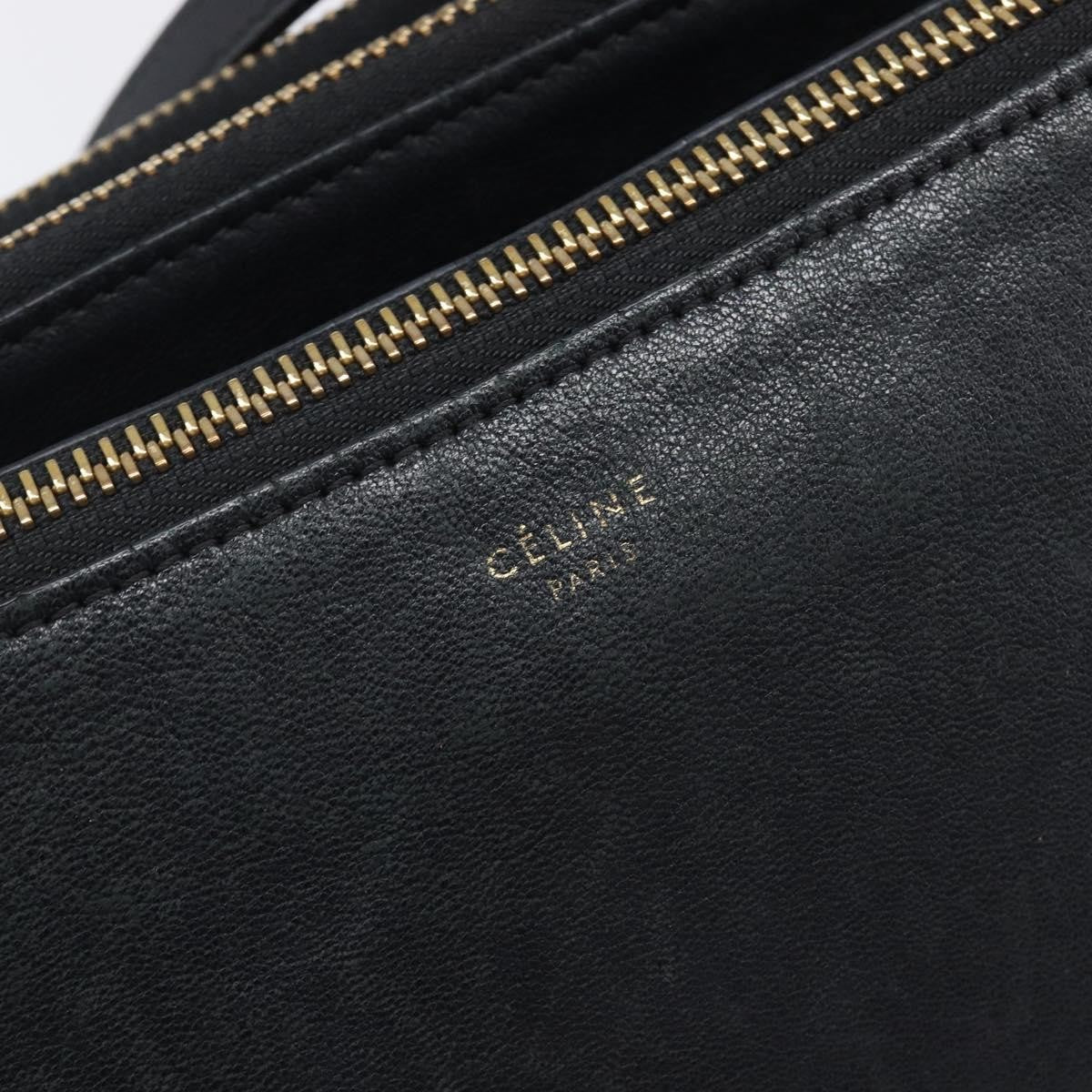 Celine Trio Leather Black Leather Crossbody Bag Bag (Pre-Owned)