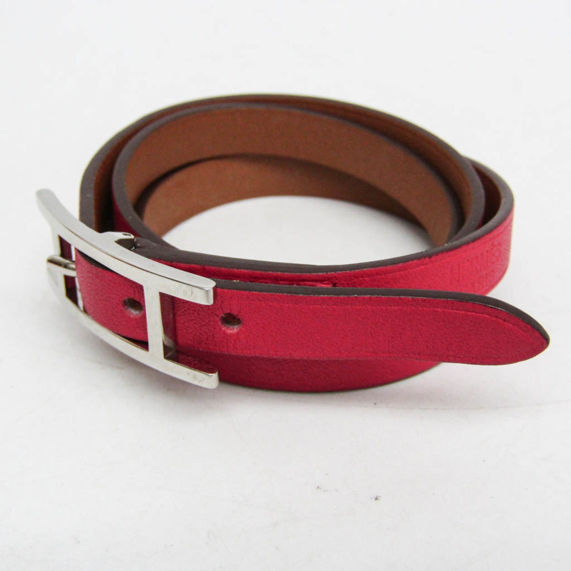 Hermes Hapi 3 Leather With Metal Pink Leather Bracelet Jewelry (Pre-Owned)