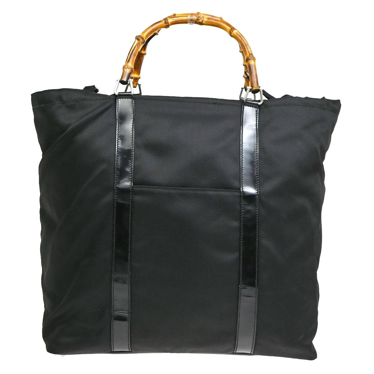 Gucci Convertible Bamboo Zip Tote Nylon Black Nylon Tote Bag Bag (Pre-Owned)