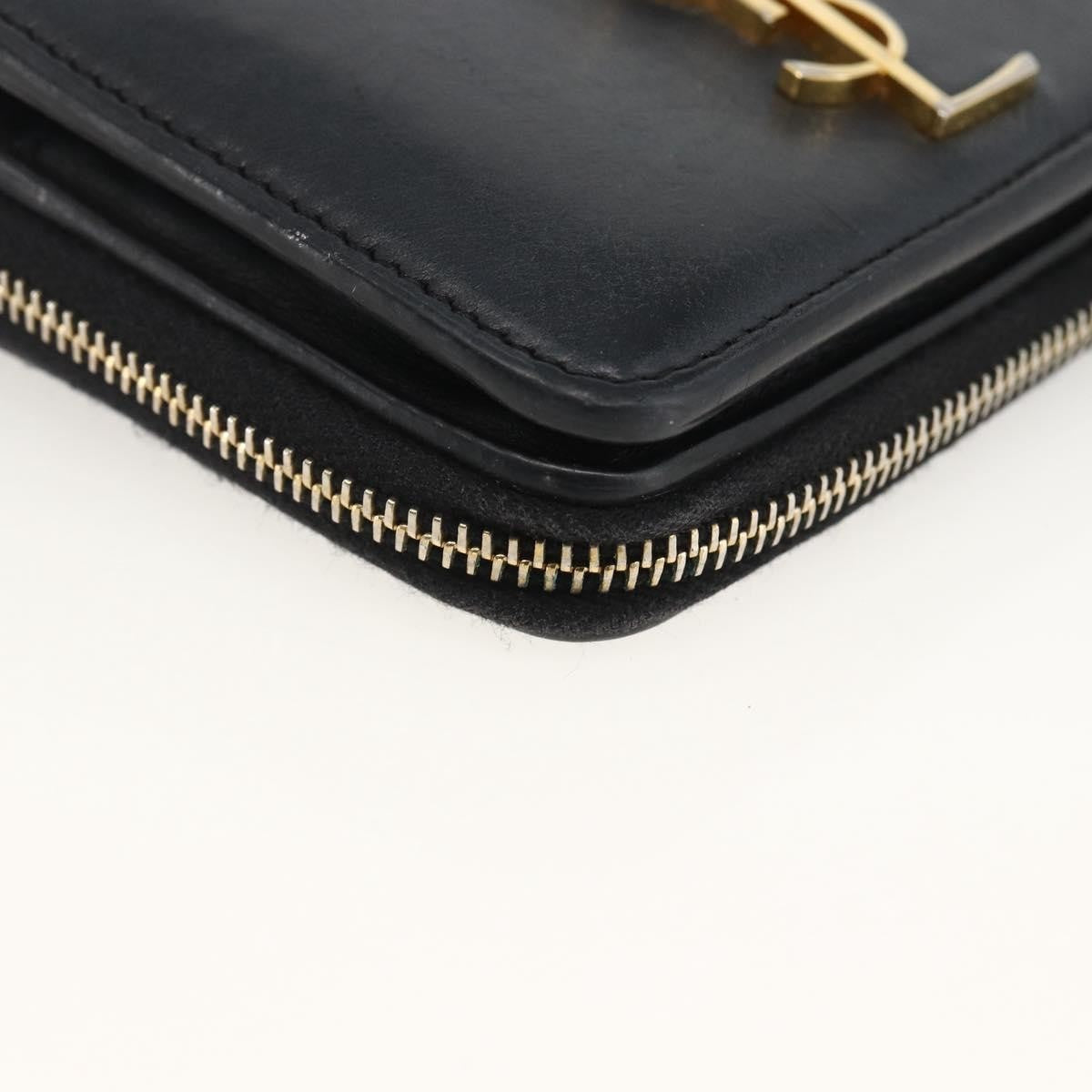 Saint Laurent Classic Monogram Ysl Line Zip Around Leather Black Leather Wallets Accessory (Pre-Owned)