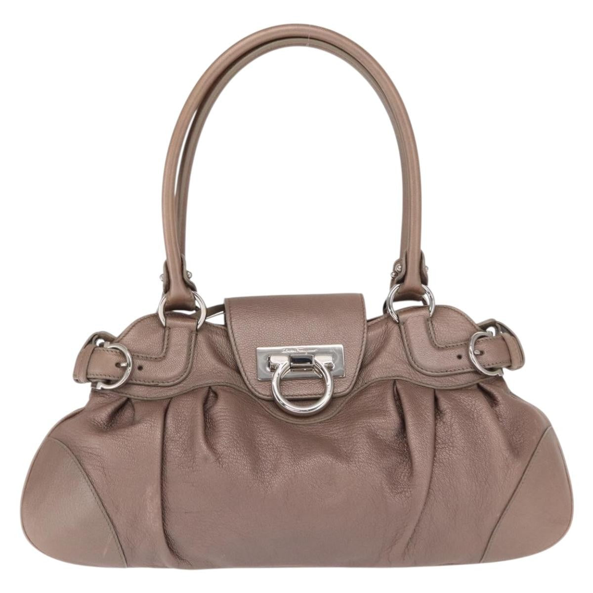 Salvatore Ferragamo Gancini Leather Beige Leather Handbag (Pre-Owned)