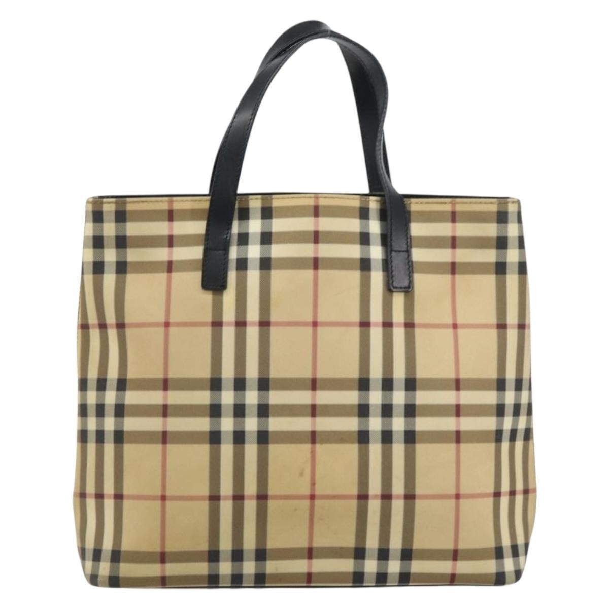 Burberry Nova Check Tote Canvas Check Pattern Beige Canvas Tote Bag Bag (Pre-Owned)