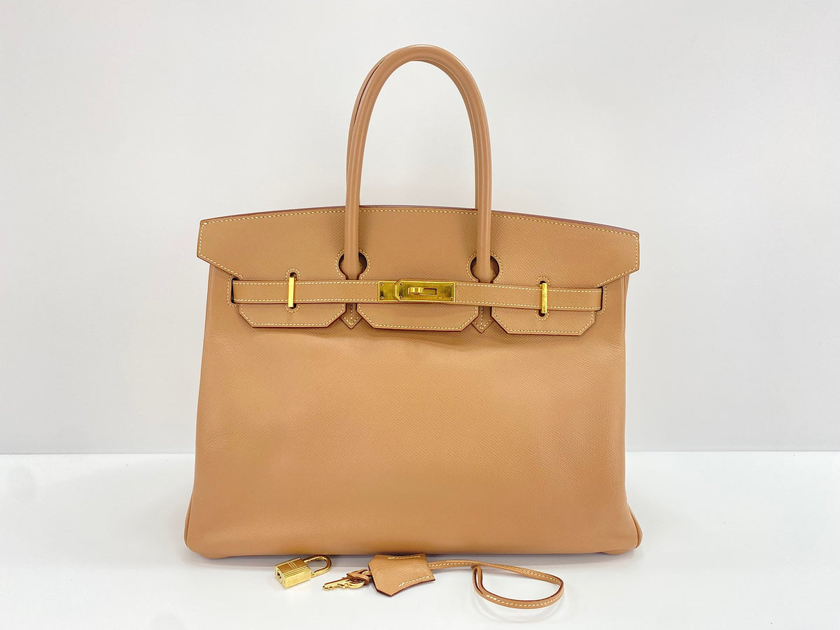Hermes Birkin Brown Epsom With Gold Hardware Beige Calfskin Handbag (Pre-Owned)