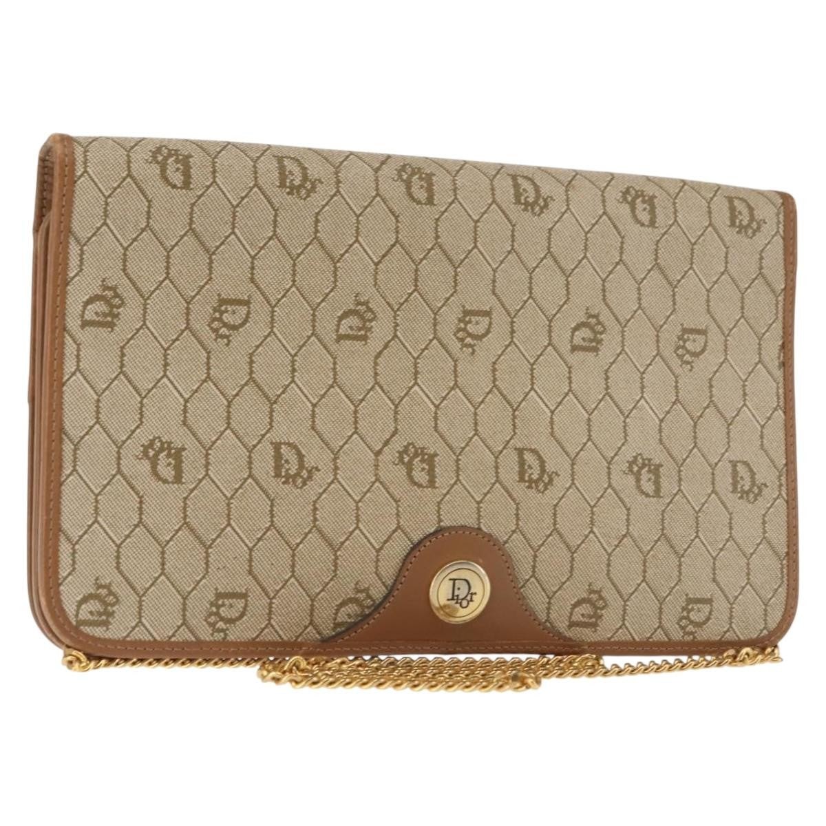 Christian Dior Vintage Honeycomb Zip Coated Canvas Beige Canvas Shoulder Bag Bag (Pre-Owned)