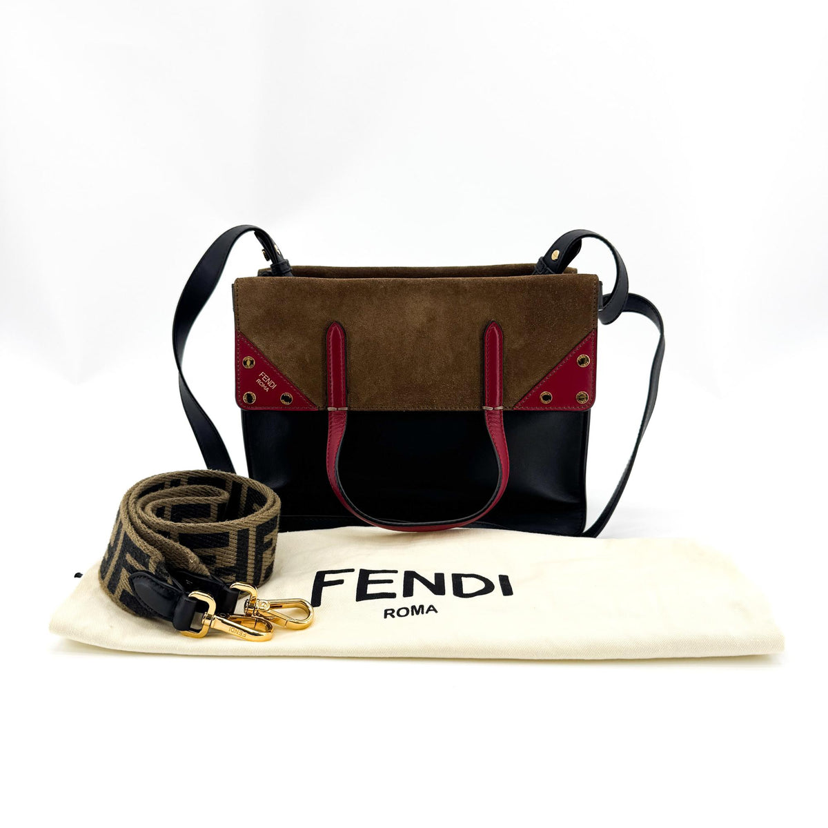 Fendi Flip Leather With Suede Black Leather Tote Bag Bag (Pre-Owned)