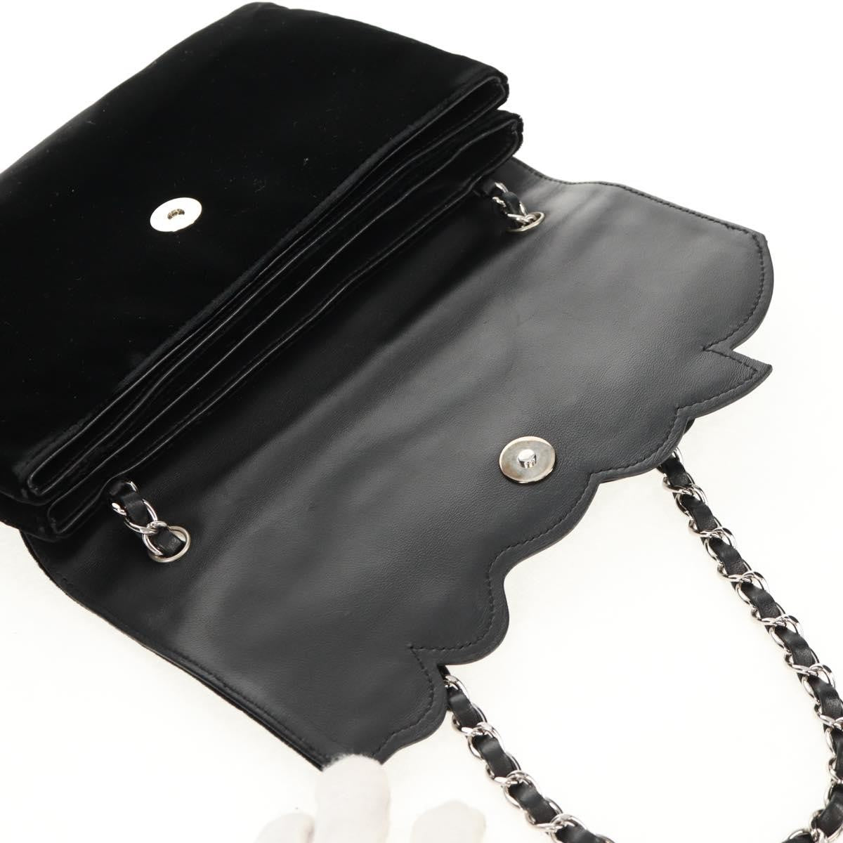 Chanel Camellia No.5 Chain Flap Velvet Black Velvet Shoulder Bag Bag (Pre-Owned)