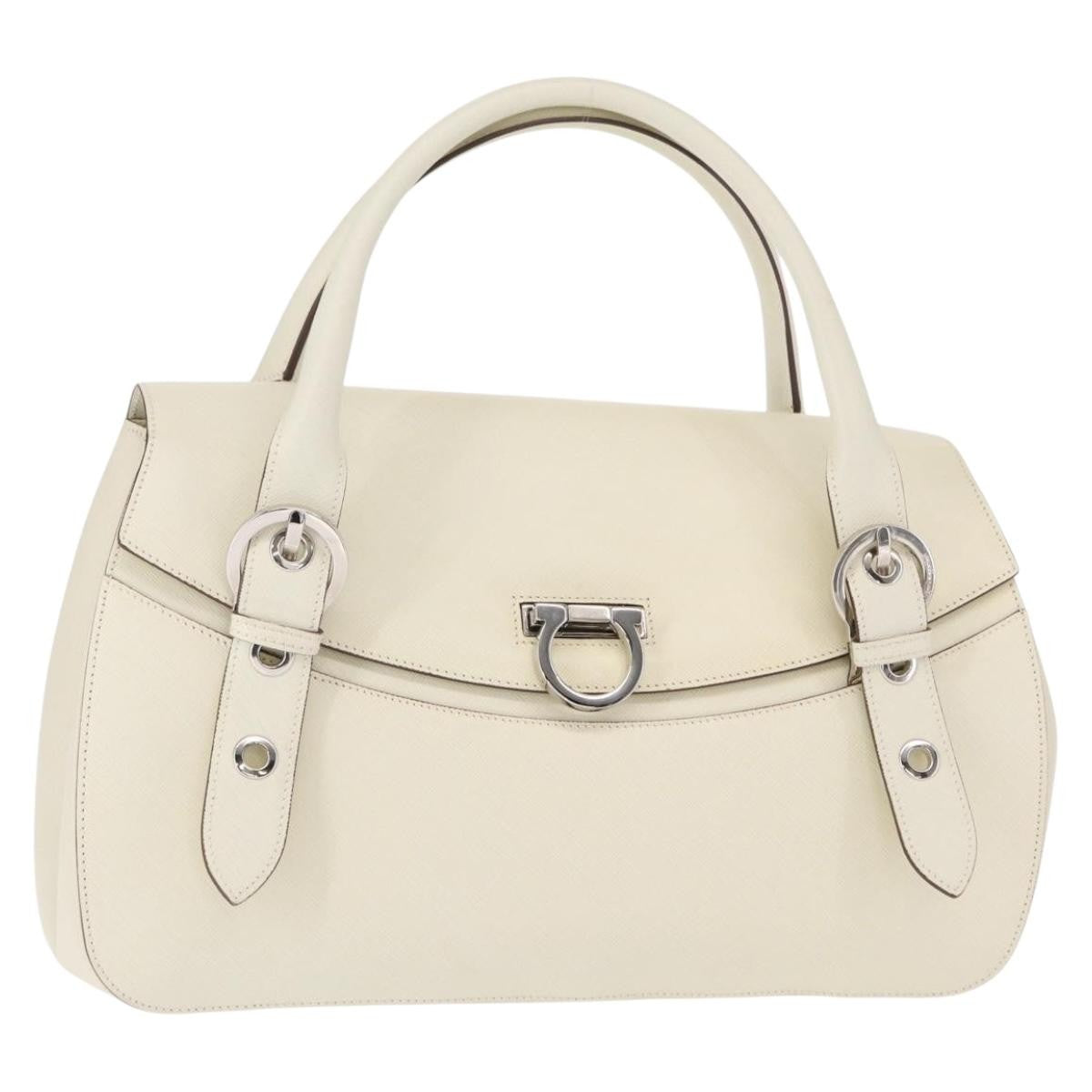 Salvatore Ferragamo Gancini Leather White Leather Shoulder Bag Bag (Pre-Owned)